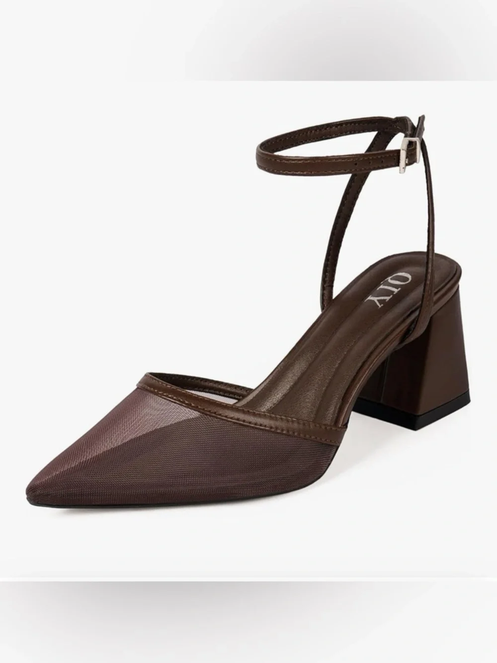 QIY Closed Toe Heels for Women Ankle Strap Pointed Toe Slingback - Picture 2 of 6